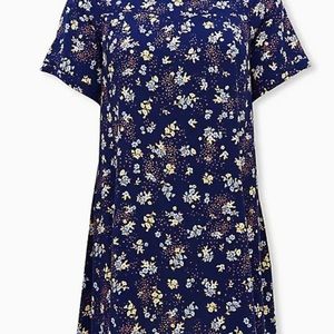 Navy Leopard Floral Challis Mini Trapeze Dress Torrid Size 1/1X/14-16